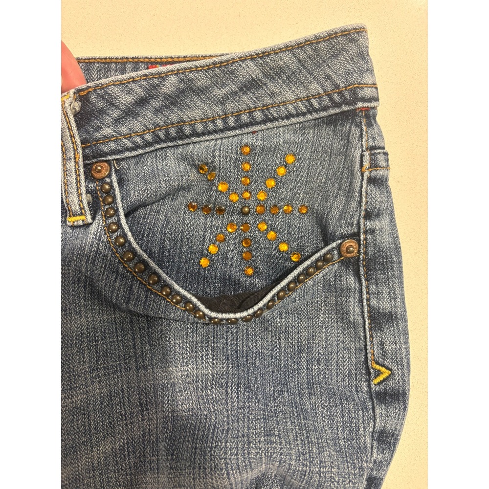 Seven7 Studded Cropped Jeans Womens 14 Medium Wash Rhinestone Wide Leg Y2K - Picture 7 of 14